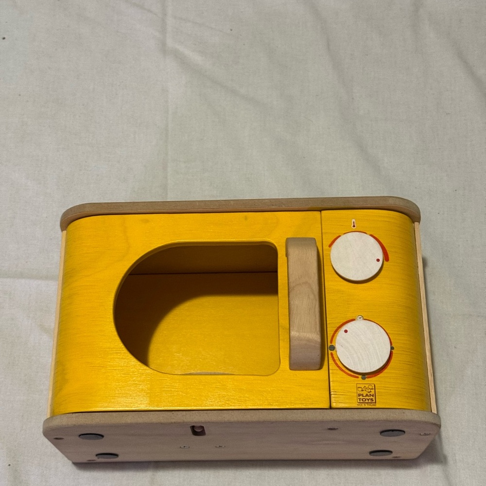 Yellow Wooden Toy Microwave